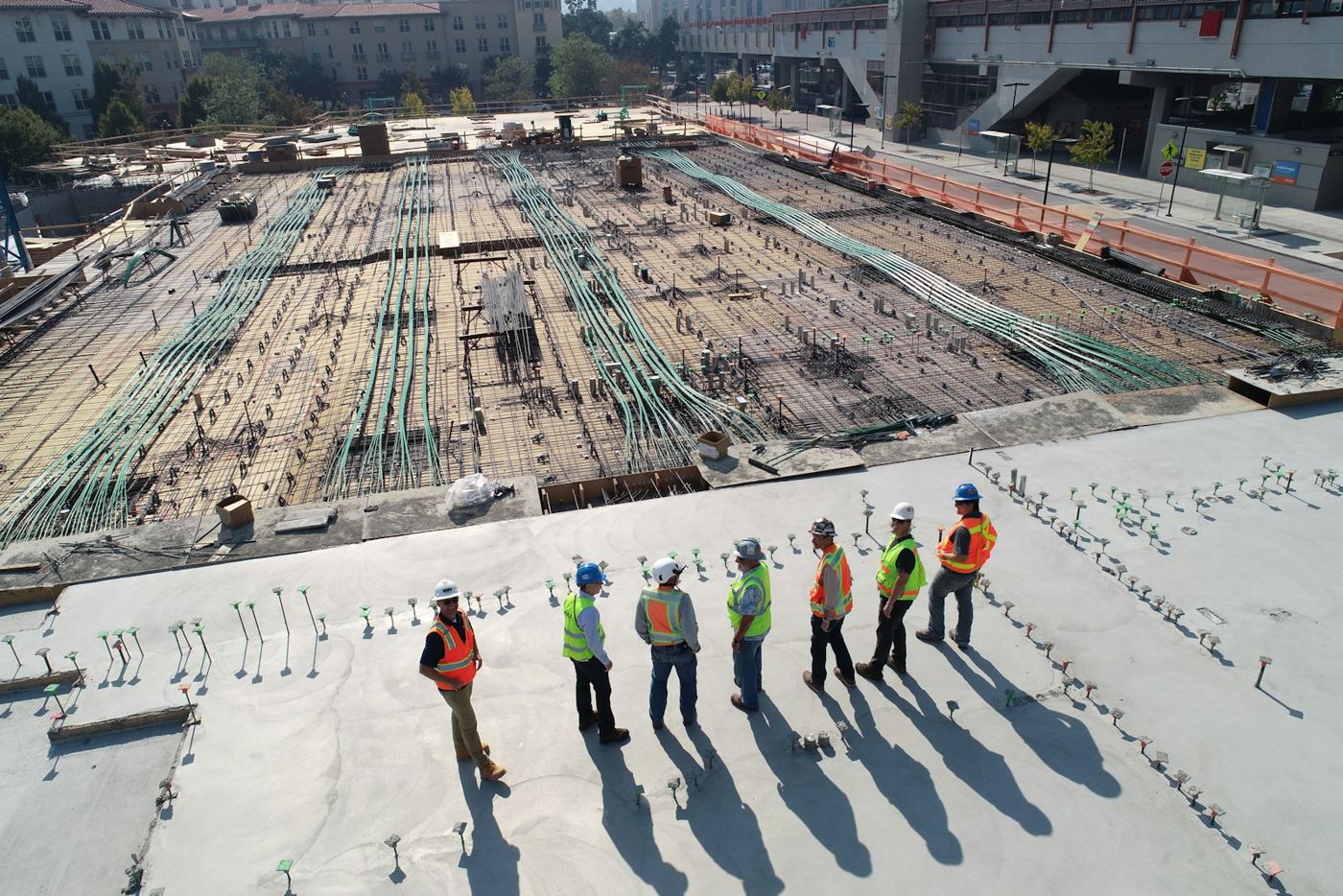 Builders reviewing a construction site